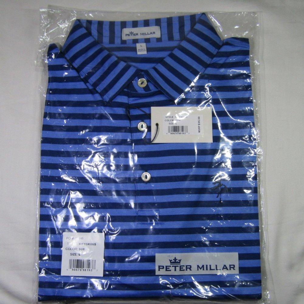 (L) Light Blue & Dark Blue Striped Polo